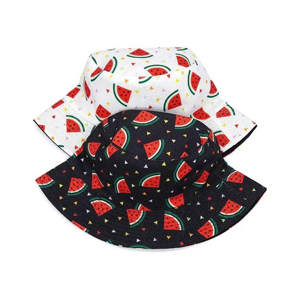 Unisex Vintage Watermelon Print Reversible Bucket Hat