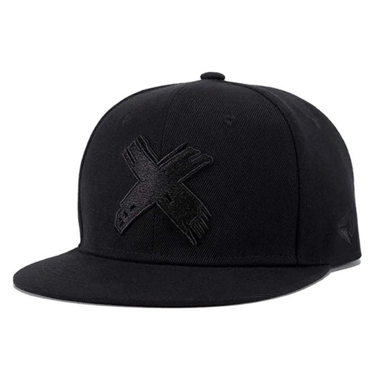 X Embroidered Flat Edge Snapback Hat