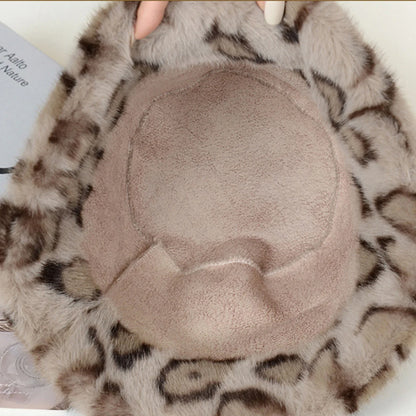 Vintage Leopard Plush Fur Winter Bucket Hat
