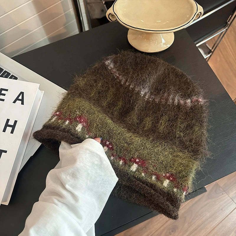 Women's Fair Isle Cuffed Winter Knit Bucket Hat