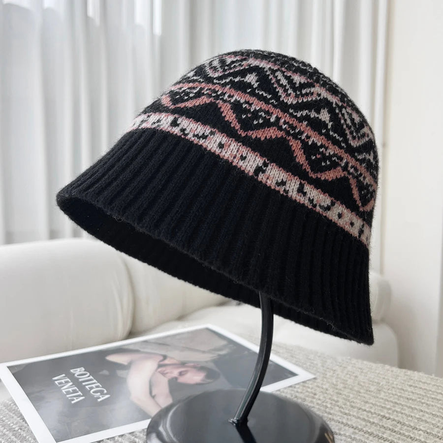 Vintage Fair Isle Knit Wool Bucket Hat