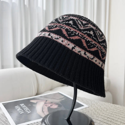 Vintage Fair Isle Knit Wool Bucket Hat