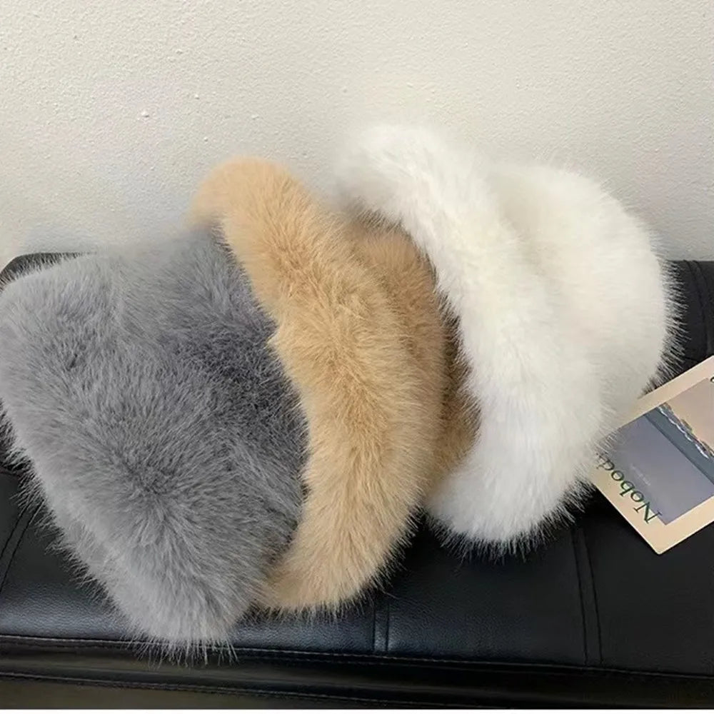 Women's Fluffy Faux Mink Fur Winter Bucket Hat