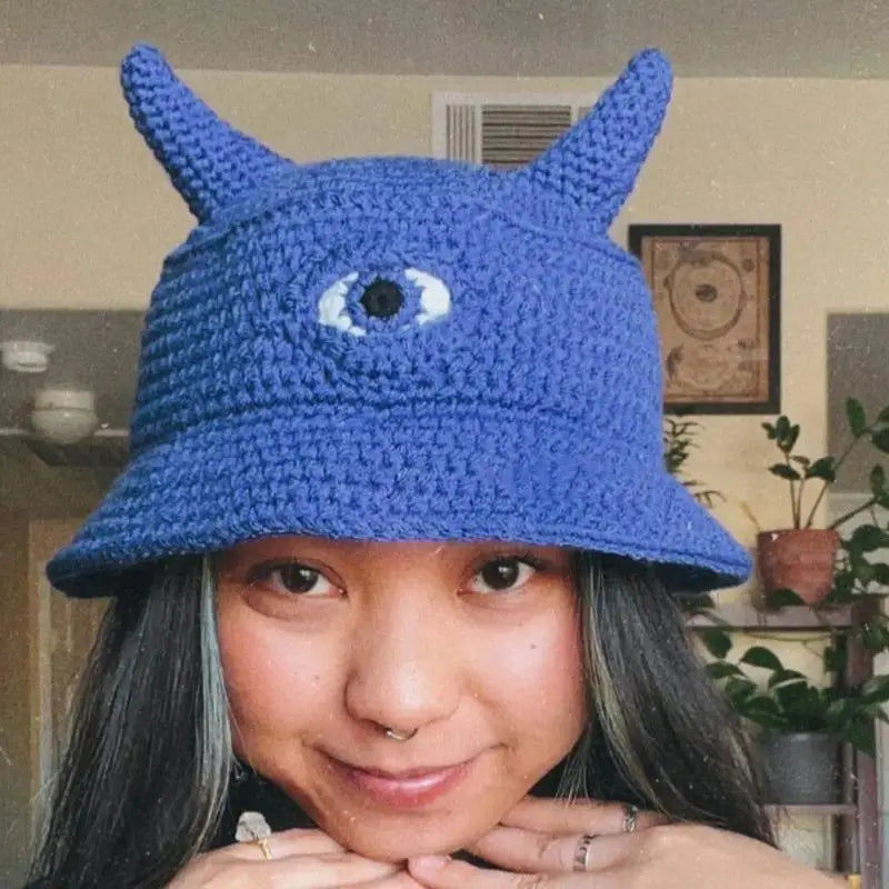 Unisex Devil Horn Knit Halloween Bucket Hat