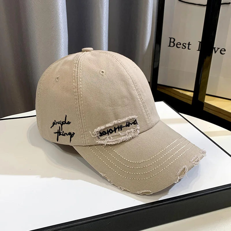 Unisex Korean Trend Distressed Embroidered Baseball Cap