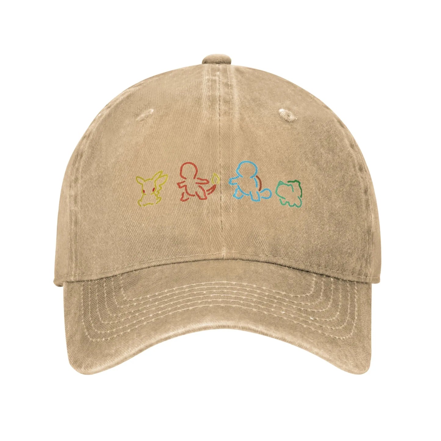 Pokemon Pikachu Bulbasaur Distressed Denim Baseball Cap