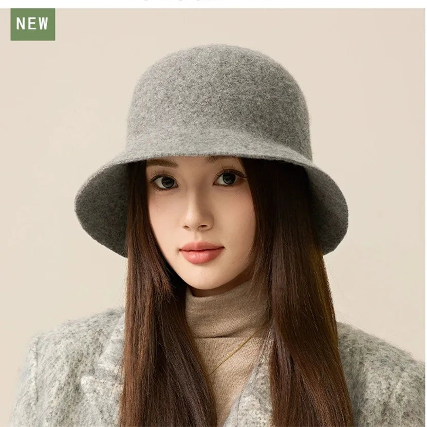 Classical Solid Wool Warm Autumn Winter Bucket Hat