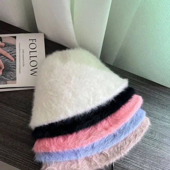 Women's Rabbit Hair Warm Bucket Hat