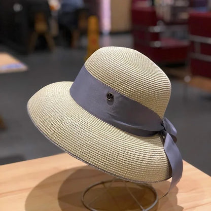 French Hepburn Bow Wide Brim Bucket Hat
