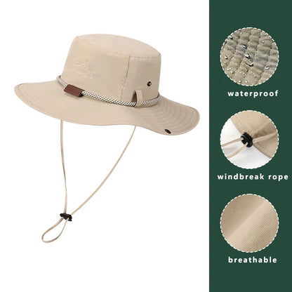 Men Waterproof Leather Chain Bucket Hat