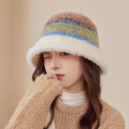 Colorful Plush Knit Winter Bucket Hat