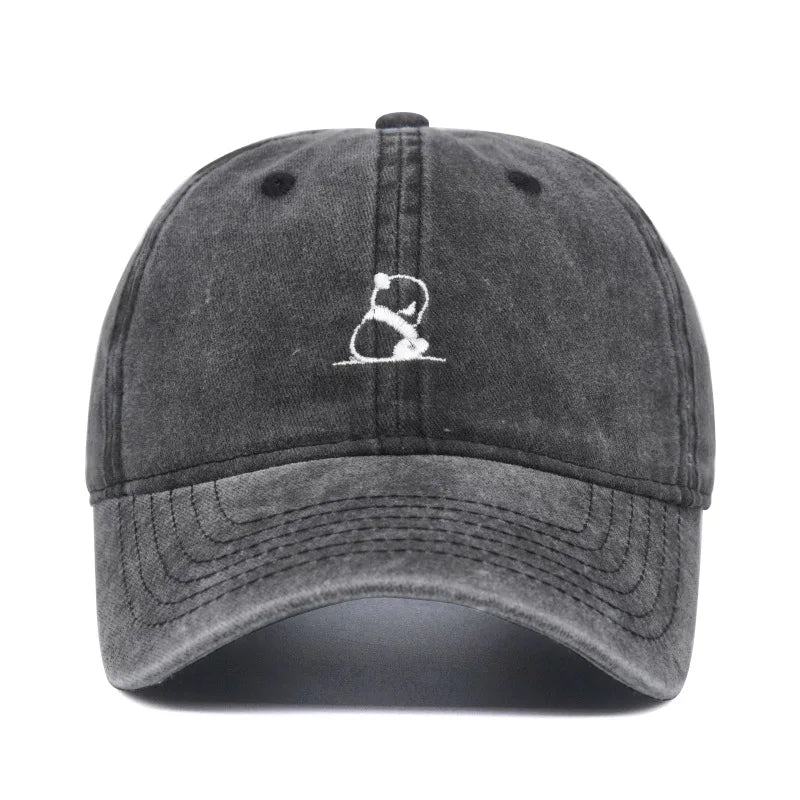 Fashion Panda Embroidery Washed Cotton Baseball Cap