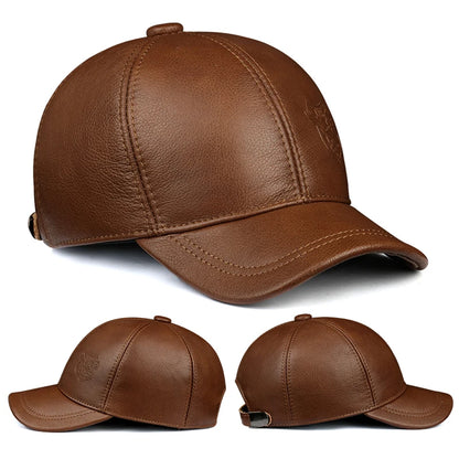 Genuine Leather Winter Baseball Cap