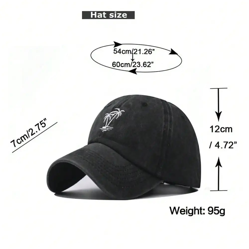 New Coconut Tree Embroidery Vintage Washed Baseball Cap