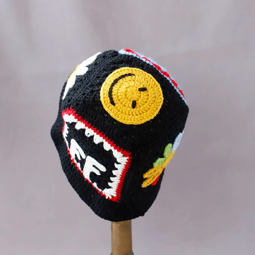 Colorful Gradient Flower Knitted Wool Bucket Hat