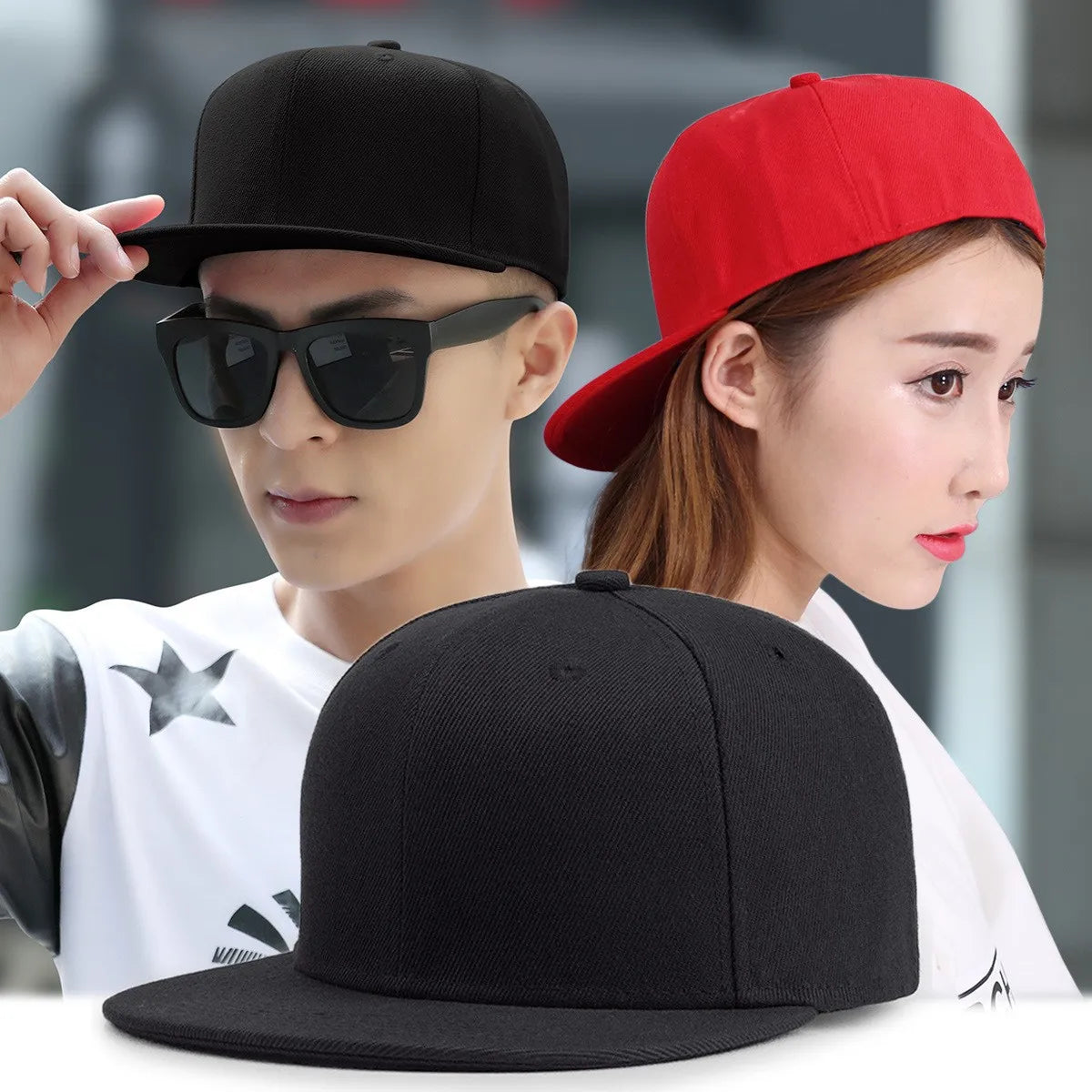 Unisex Solid Flat Brim Hip Hop Snapback