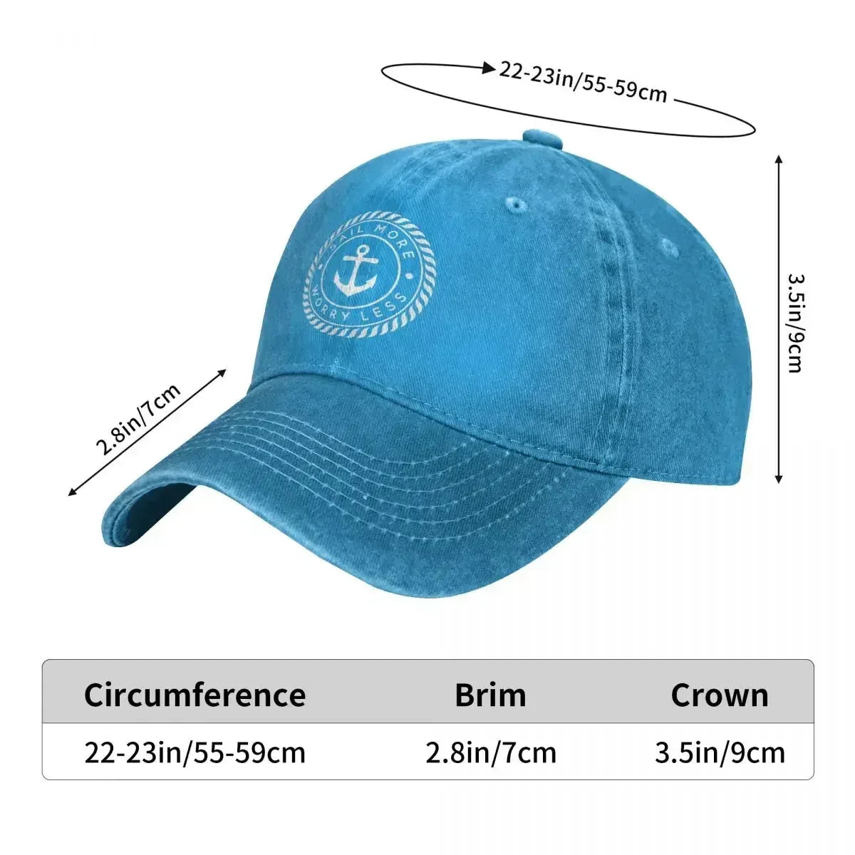 Sail More Worry Less Nautical Anchor Baseball Cap