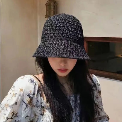 Spring Summer Hollow Knitted Beach Bucket Hat