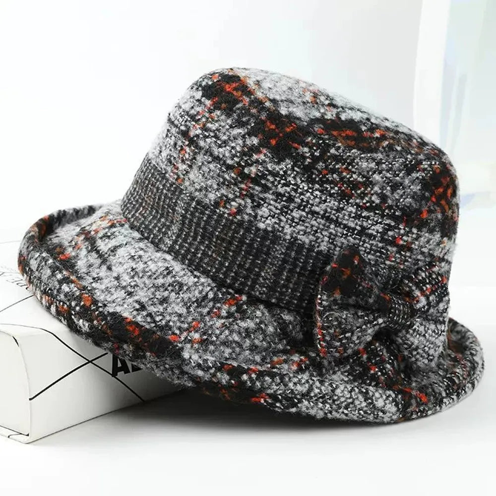 Bow Woolen Fisherman Hat Women Autumn Winter