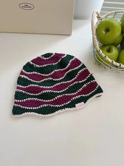 Handmade Knitted Striped Crochet Outdoor Bucket Hat