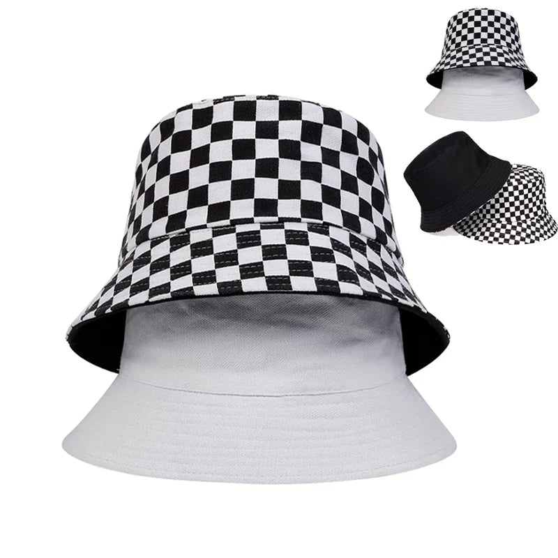 Unisex Black and White Grid Bucket Hat