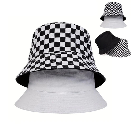 Unisex Black and White Grid Bucket Hat