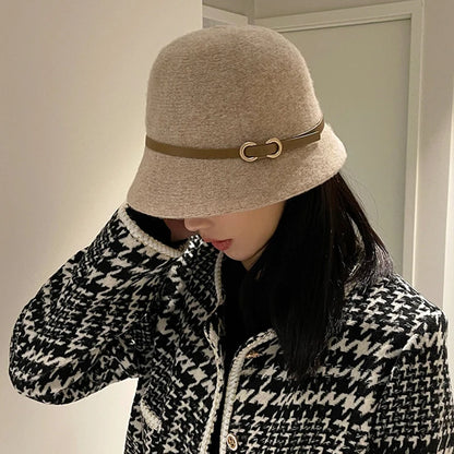 Wool Cashmere Winter Bucket Hat Unisex Warm Fishing Cap