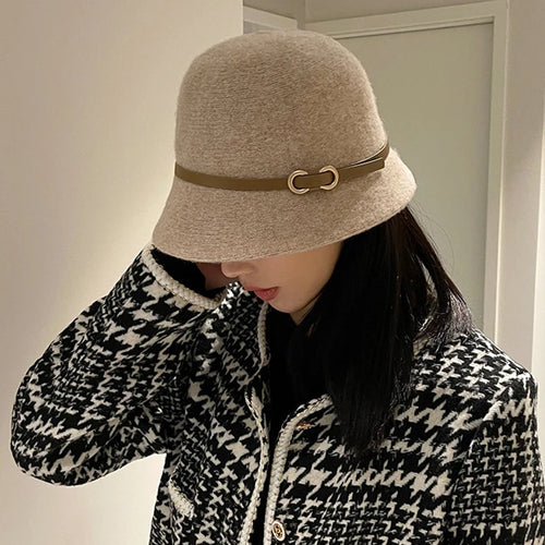 Wool Cashmere Winter Bucket Hat Unisex Warm Fishing Cap