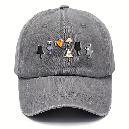 Cute Cat Print Washed Vintage Baseball Cap