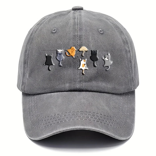 Cute Cat Print Washed Vintage Baseball Cap