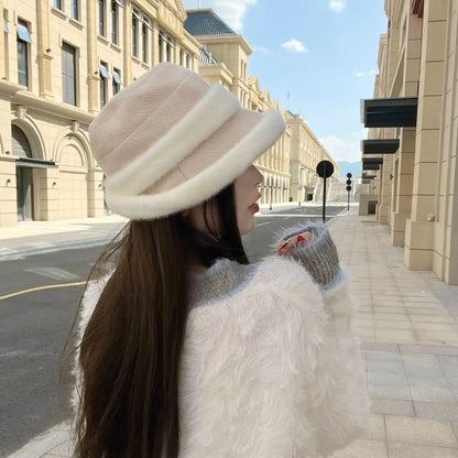 Women Plush Winter Ear Protection Bucket Hat