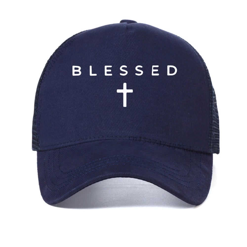 Blessed Cross Geometric Pattern Mesh Baseball Cap