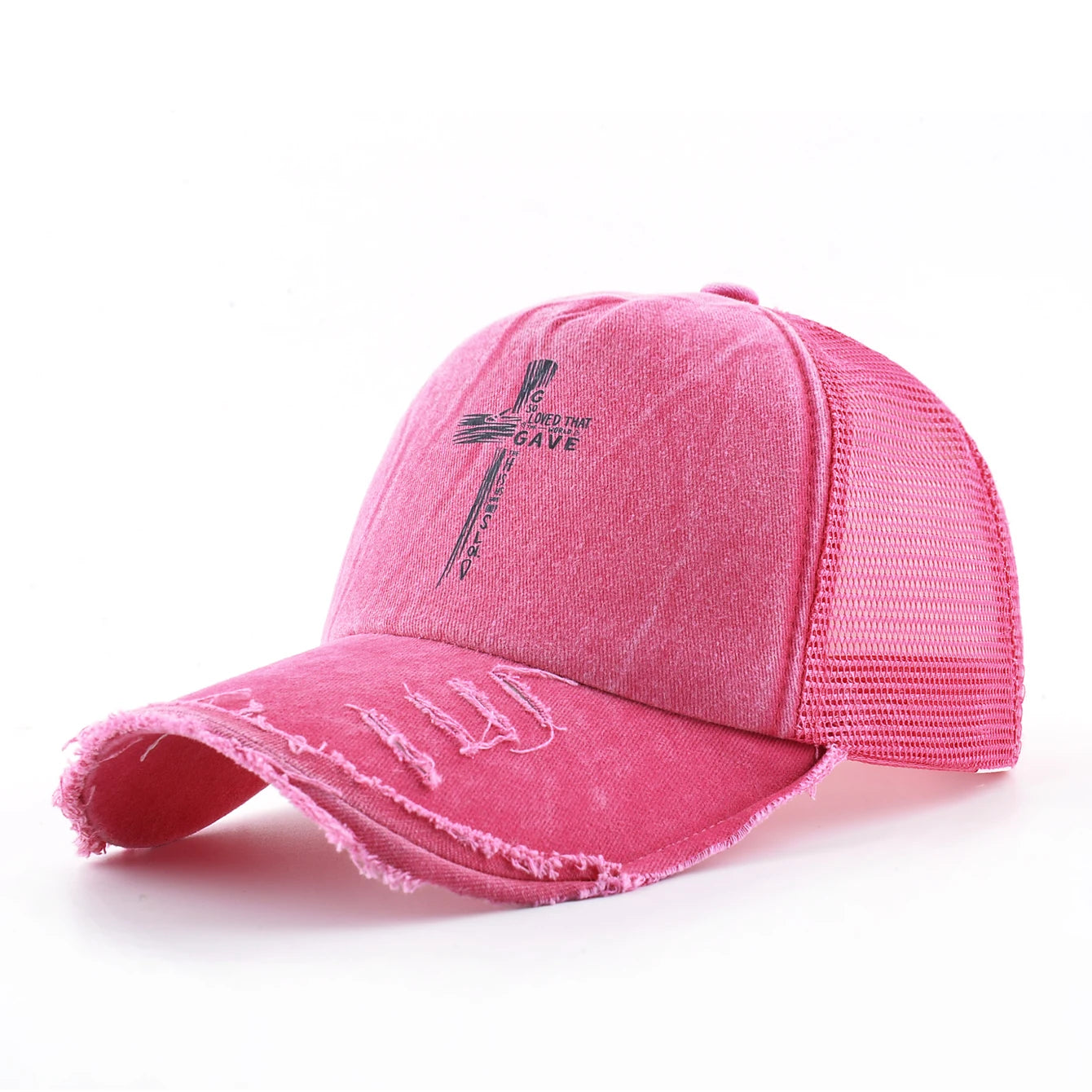 Washed Denim Pink Cross Snapback Baseball Cap