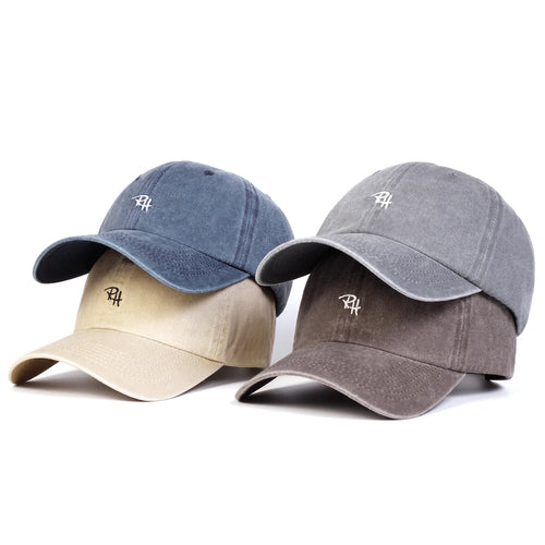 Unisex RH Letter Embroidery Wash Baseball Caps