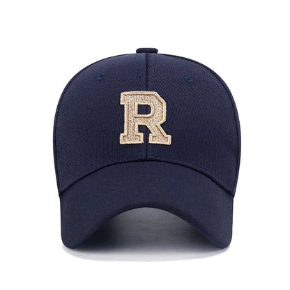 R Letter Gold Embroidery Premium Baseball Cap