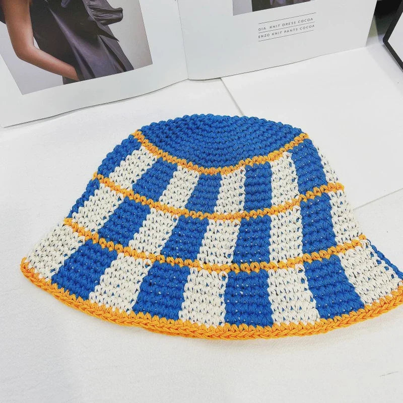 Striped Crochet Wool Thermal Bucket Hat