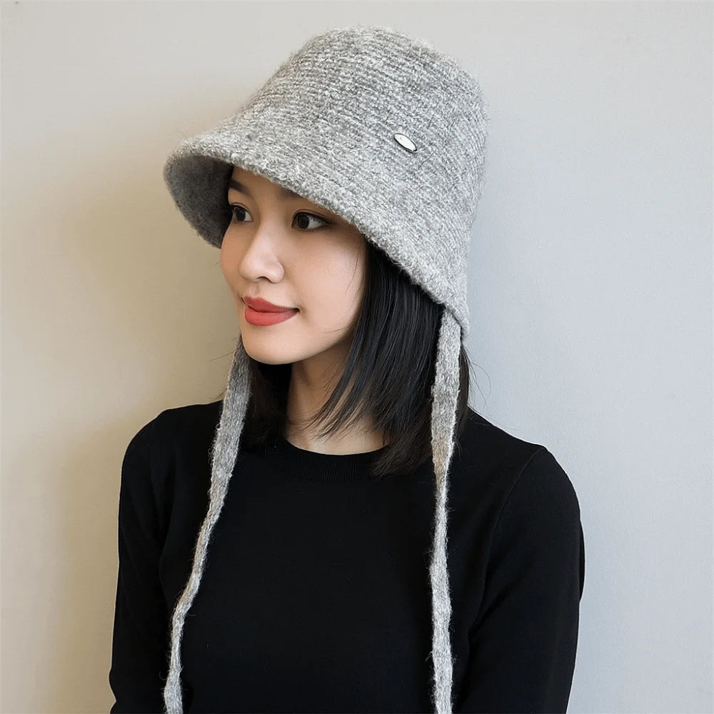 Wool Blend Back Notch Knitted Bucket Hat