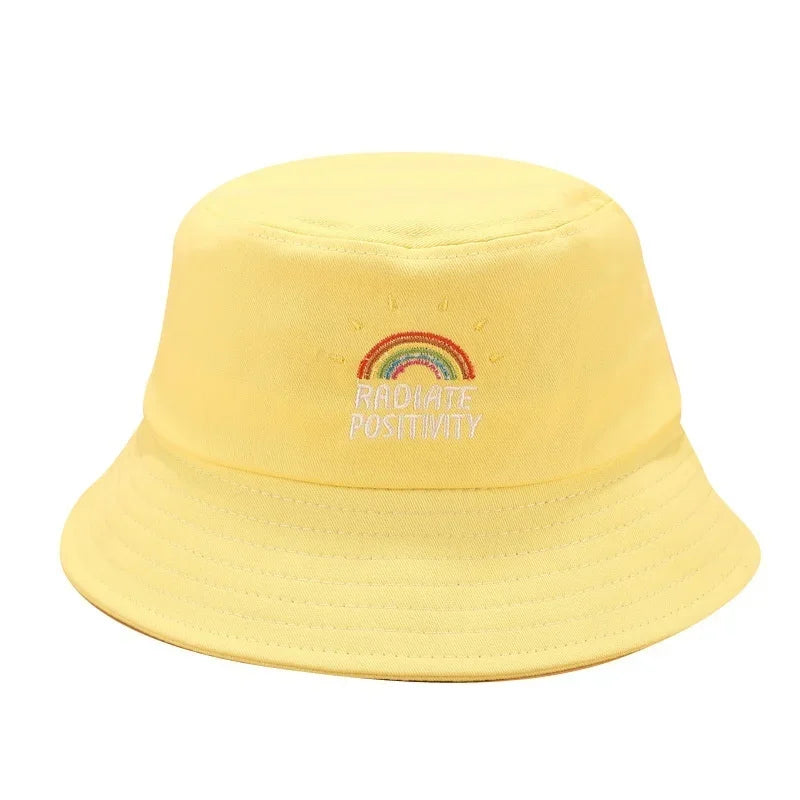 New Unisex Foldable Embroidered Bucket Hat Rainbow Print