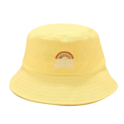 New Unisex Foldable Embroidered Bucket Hat Rainbow Print