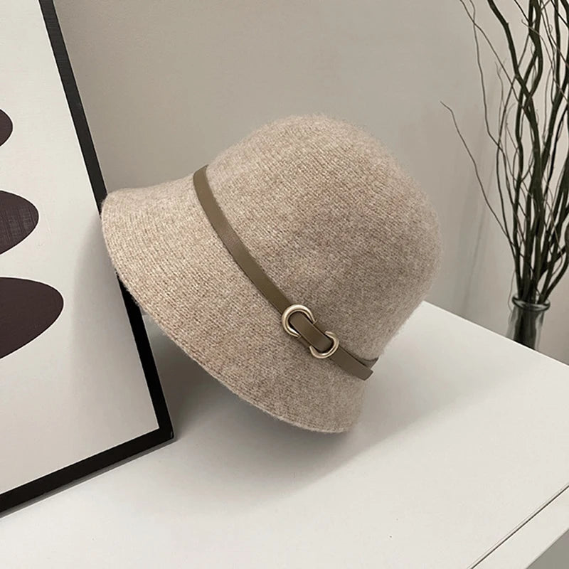 Wool Cashmere Winter Bucket Hat Unisex Warm Fishing Cap