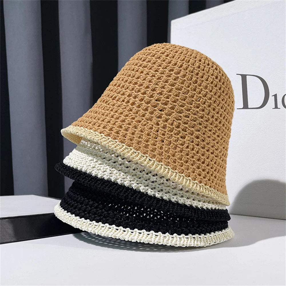 Japanese Style Simple Foldable Braid Women Bucket Hat
