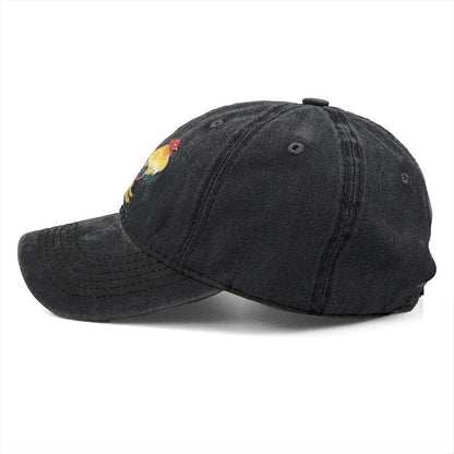 Unisex Rooster Embroidery Washed Denim Baseball Cap