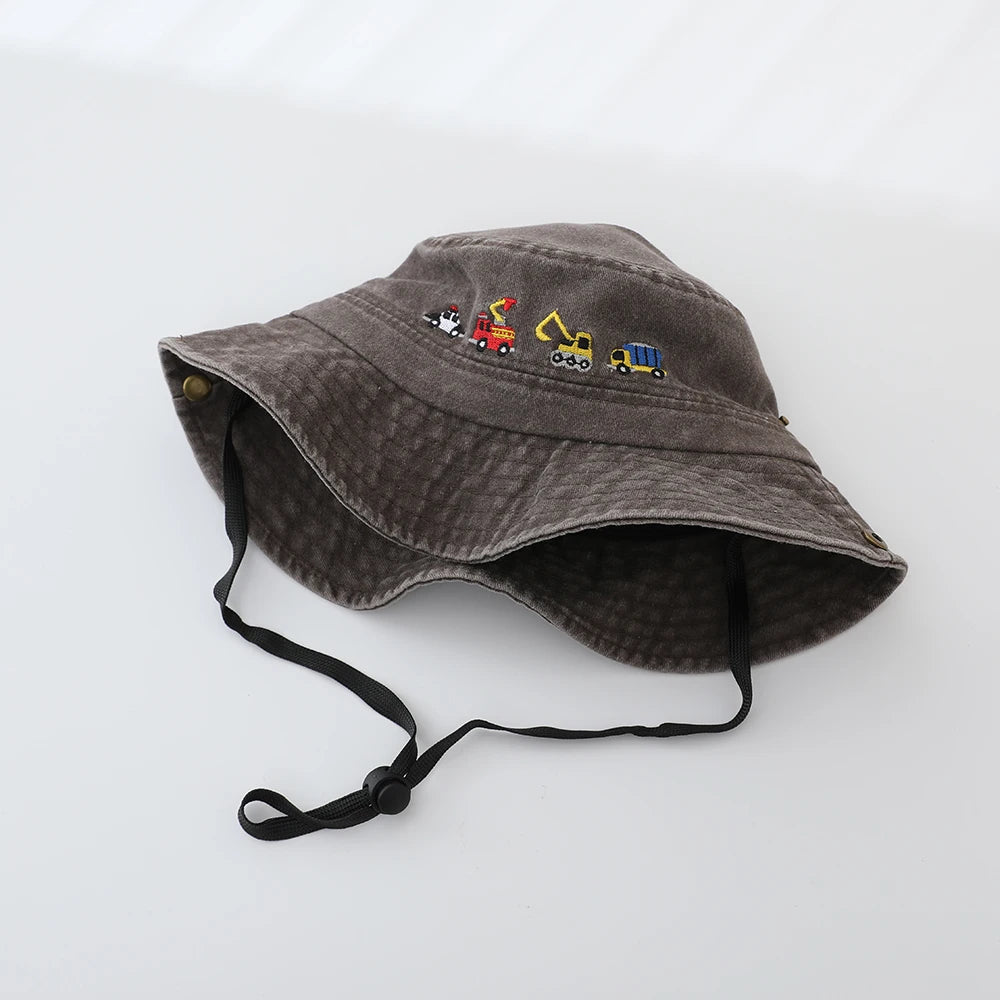 Cute Car Embroidered Kids Denim Bucket Hat