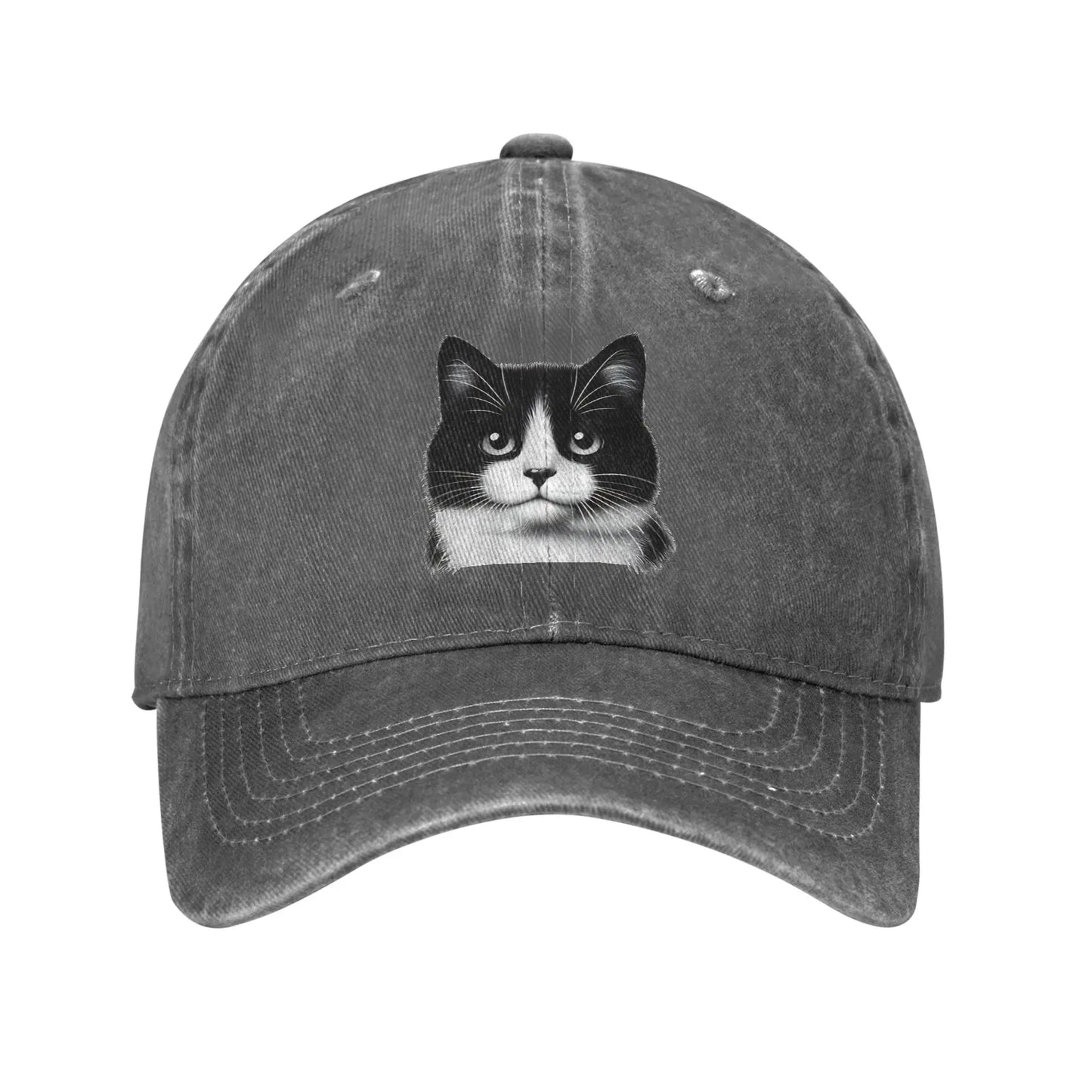 Black White Cat Washed Y2K Trucker Baseball Cap