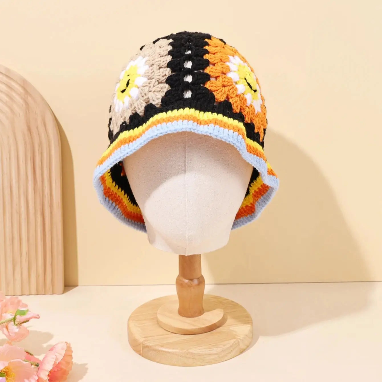 Retro Knitted Sunflower Fisherman Hat