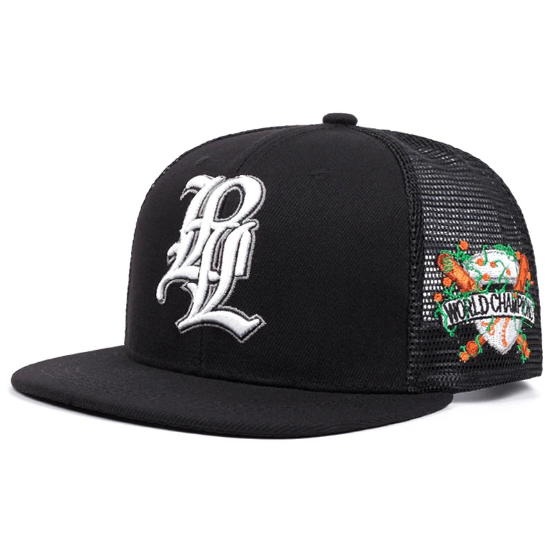 Unisex LPL Embroidery Mesh Flat Brim Hip Hop Baseball Cap