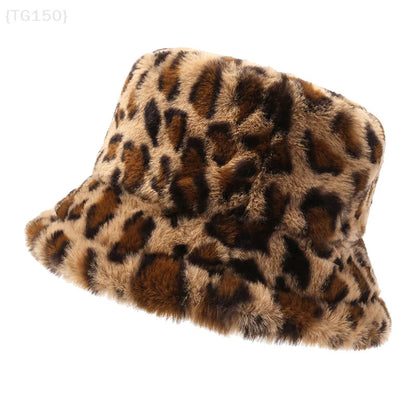 Women's Leopard Print Plush Thermal Bucket Hat