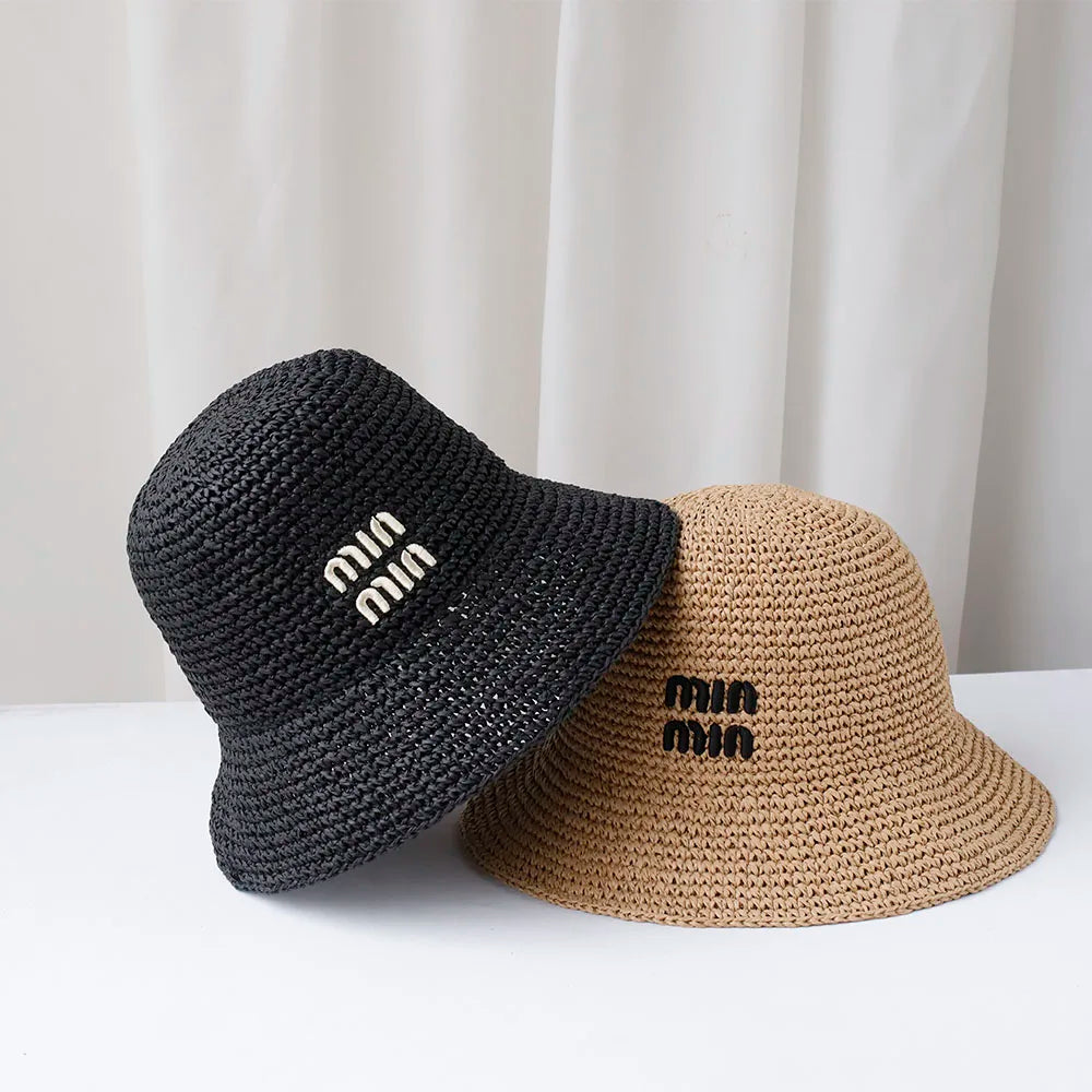 Y2K Korean Straw Handwoven Summer Bucket Hat