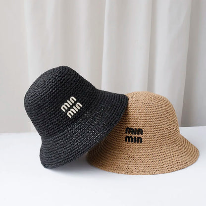 Y2K Korean Straw Handwoven Summer Bucket Hat