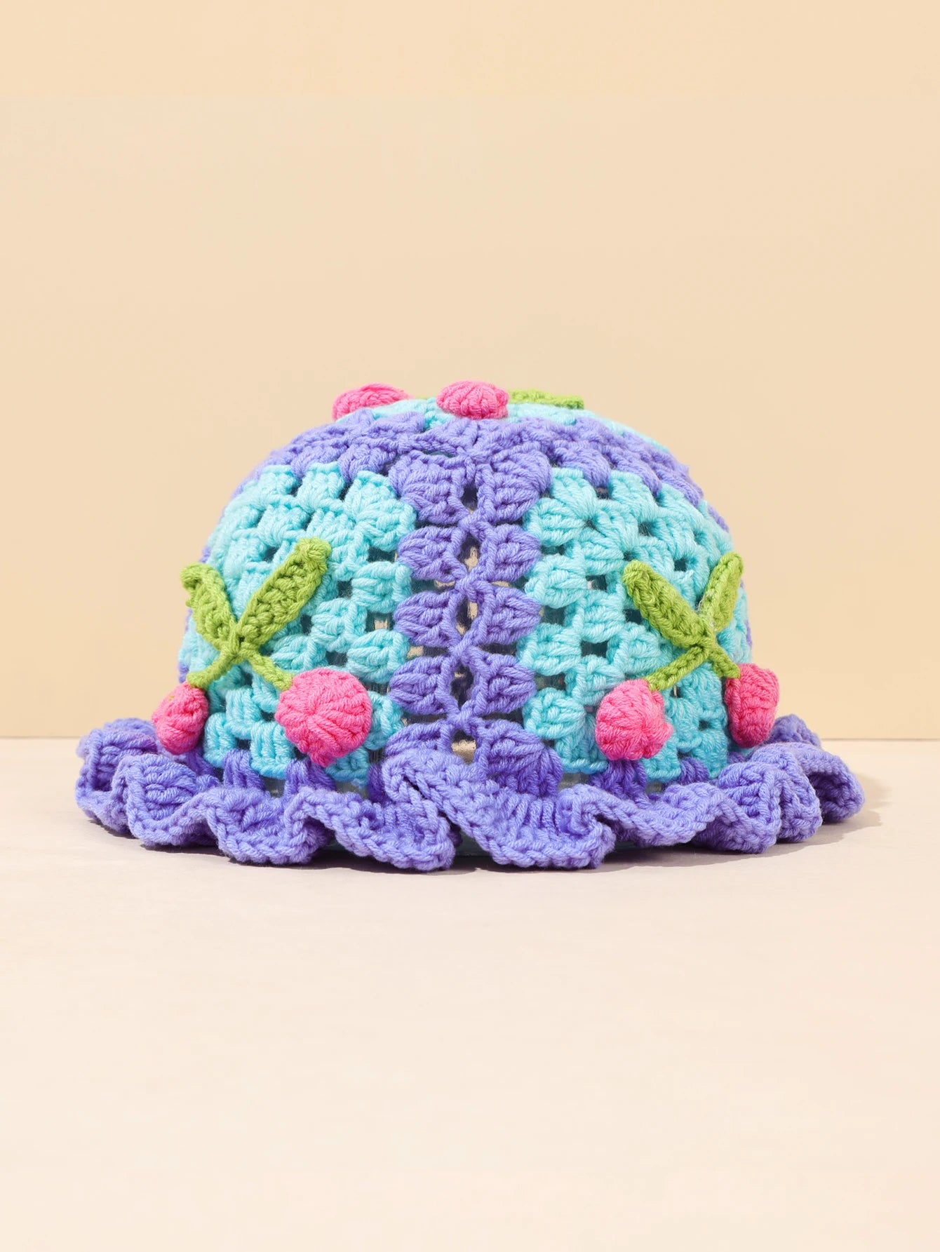 Retro Cherry Handmade Crochet Winter Bucket Hat